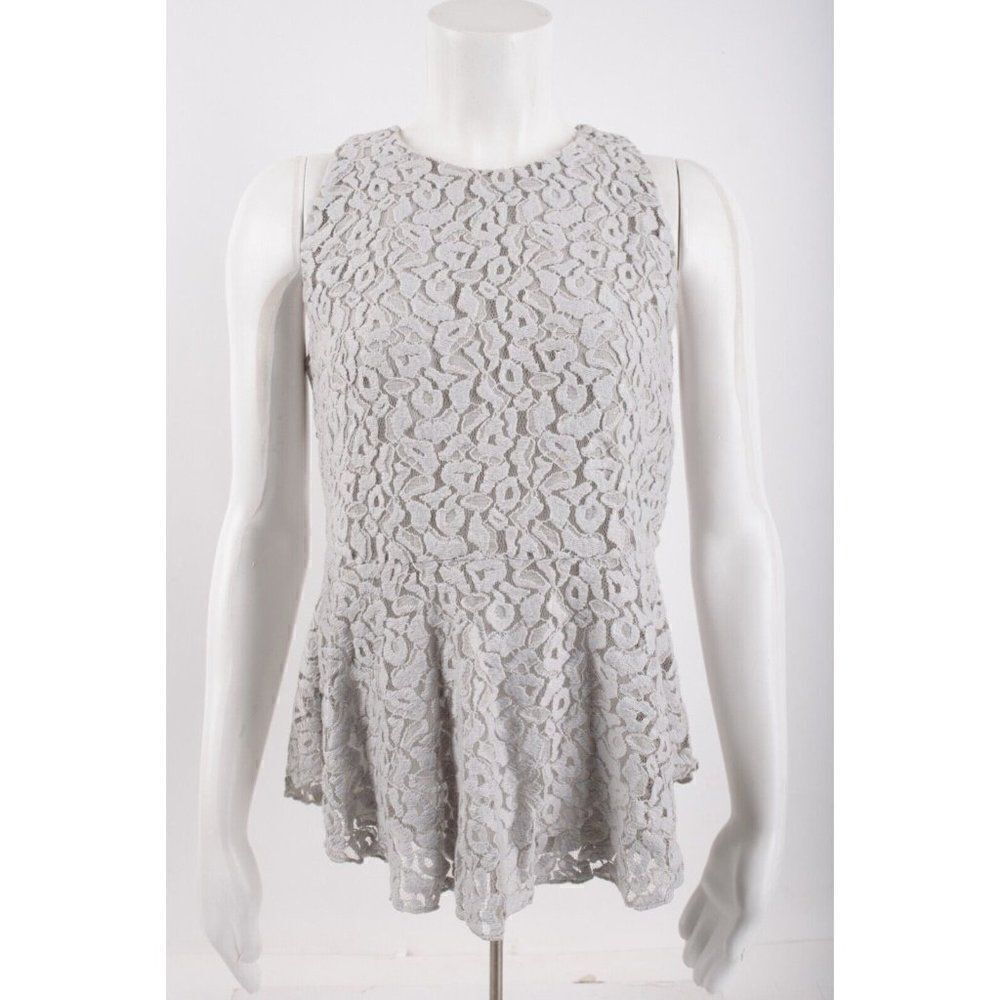 LOFT Ann Taylor Womens Blouse Shirt Top XS Gray Peplum Lace Sleeveless NWT